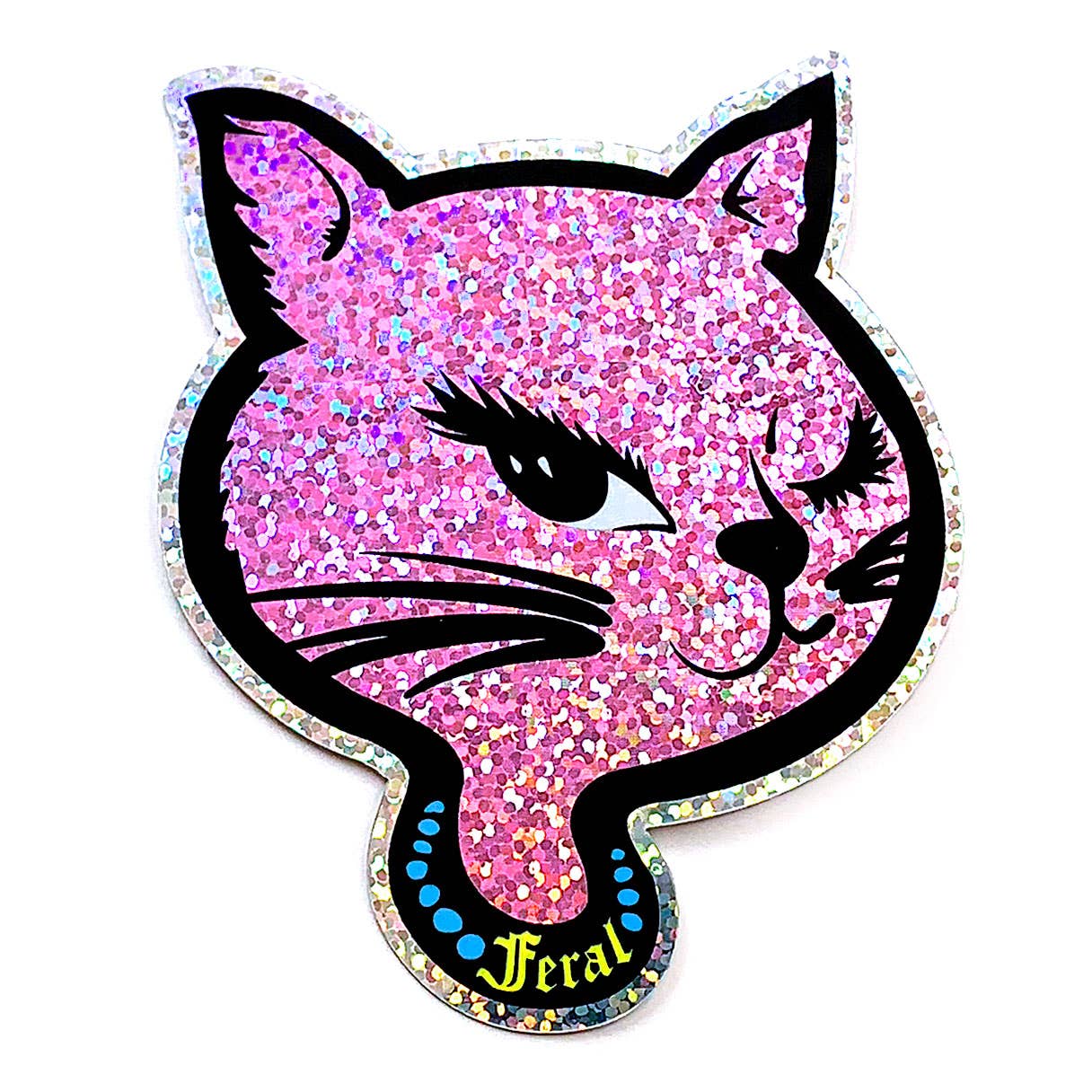 Krystan Saint Cat - Feral 90s Winking Sassy Cat Holographic Glitter Sticker