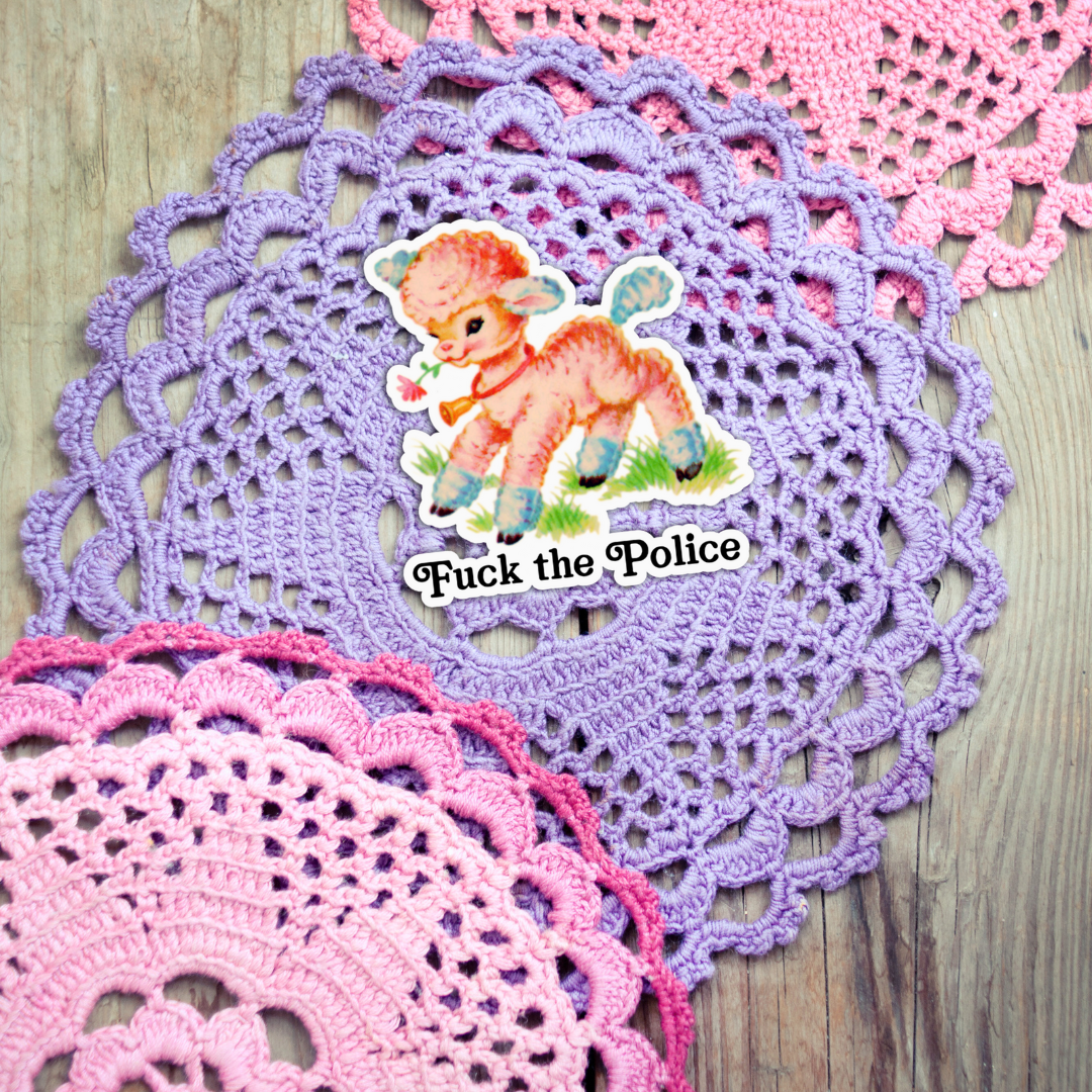 Sticker Babe - Cute Kitsch Lamb Sticker, ACAB Fuck the Police, Funny Retro