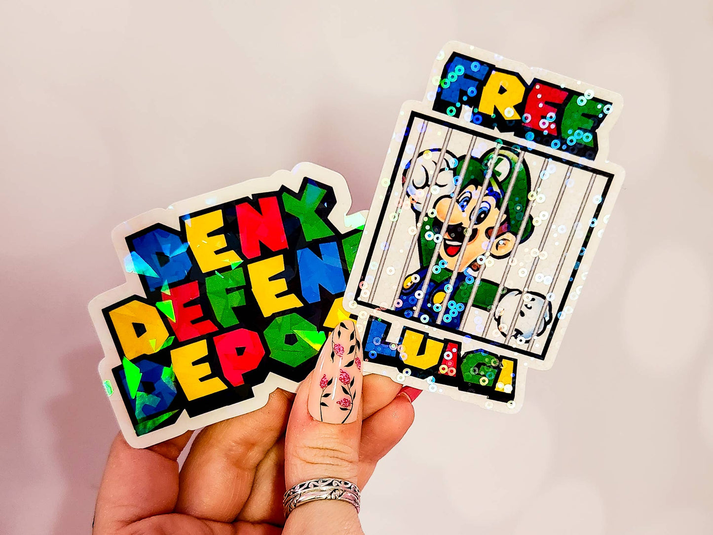 Pretty Rude Things - Free Luigi Waterproof Holographic Sticker 2.2 x 3.3 in.