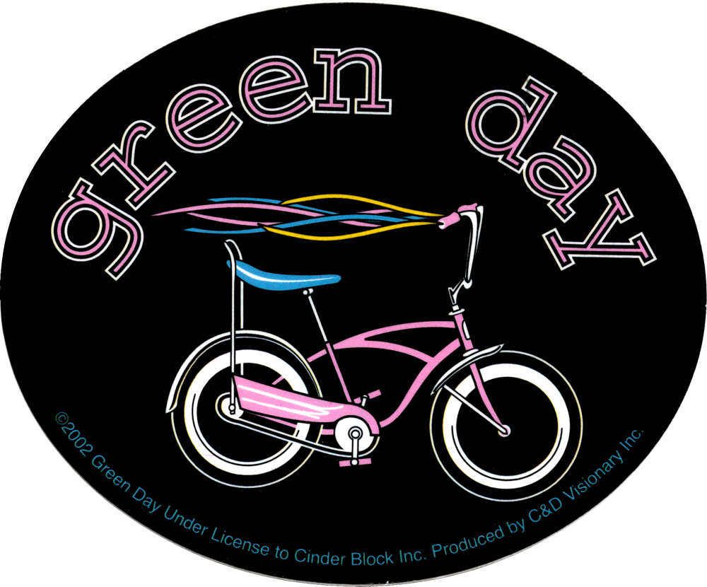 Square Deal Recordings & Supplies - Sticker - Green Day - Oval Pink Bicycle Logo