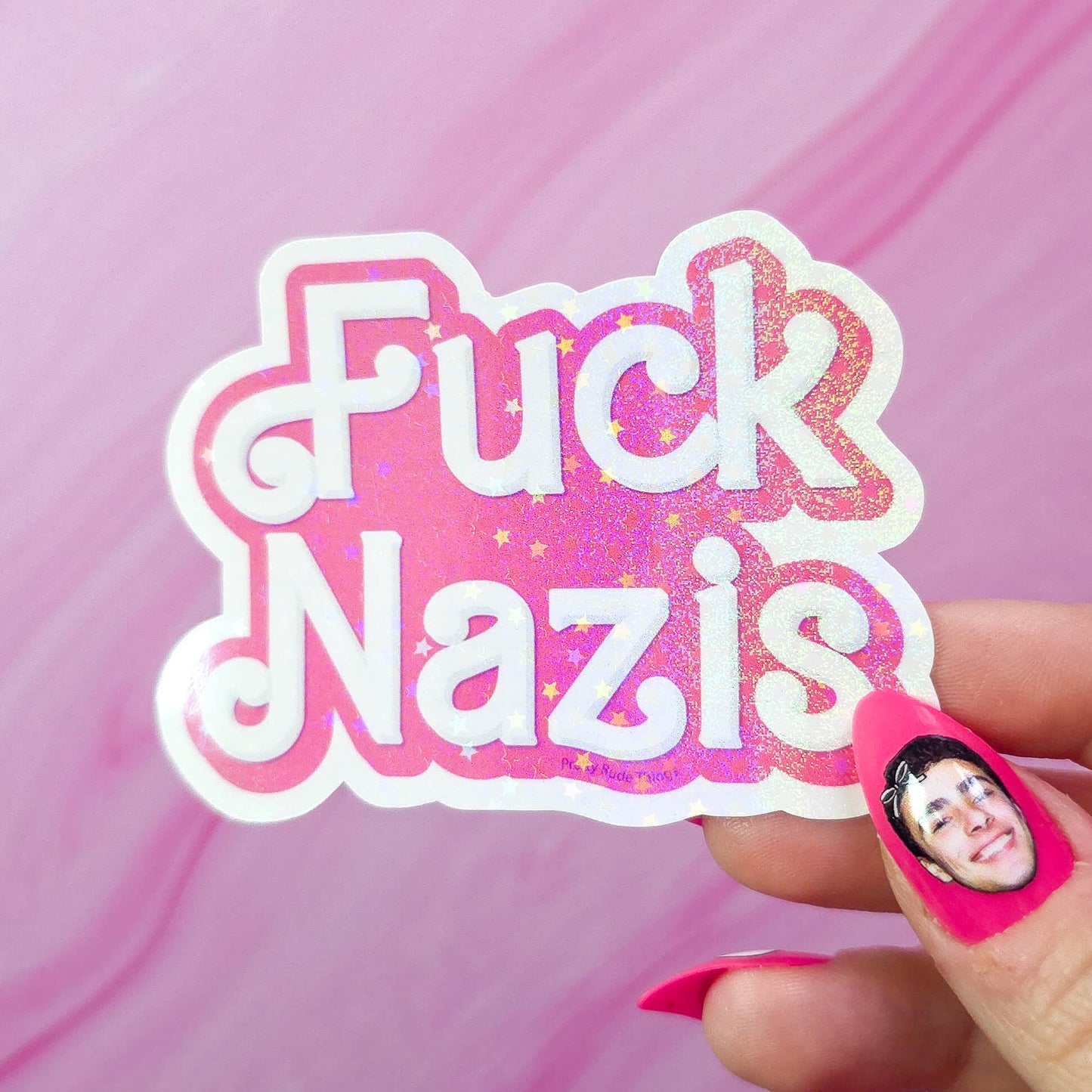 Pretty Rude Things - "F*ck N*zis" Barbie Holographic Waterproof Sticker