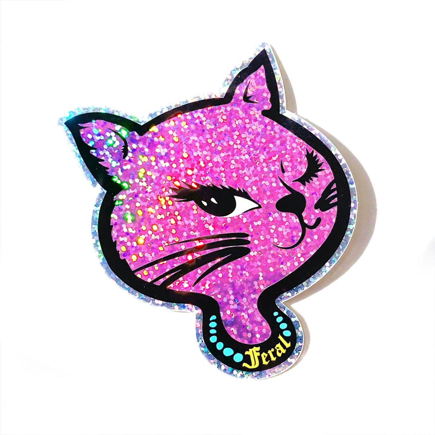 Krystan Saint Cat - Feral 90s Winking Sassy Cat Holographic Glitter Sticker