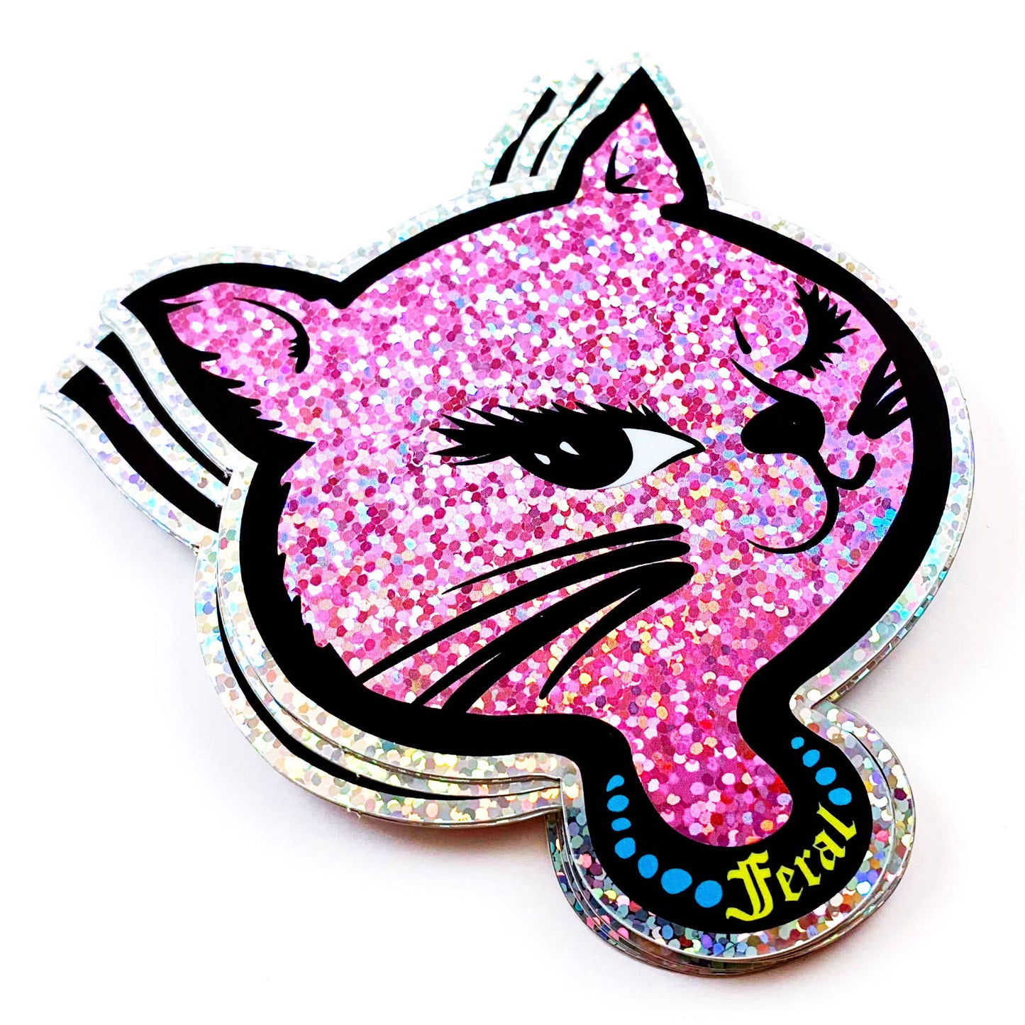 Krystan Saint Cat - Feral 90s Winking Sassy Cat Holographic Glitter Sticker