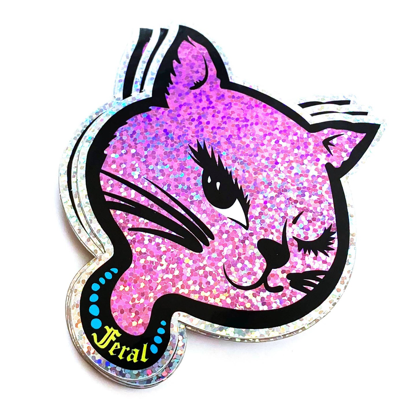 Krystan Saint Cat - Feral 90s Winking Sassy Cat Holographic Glitter Sticker