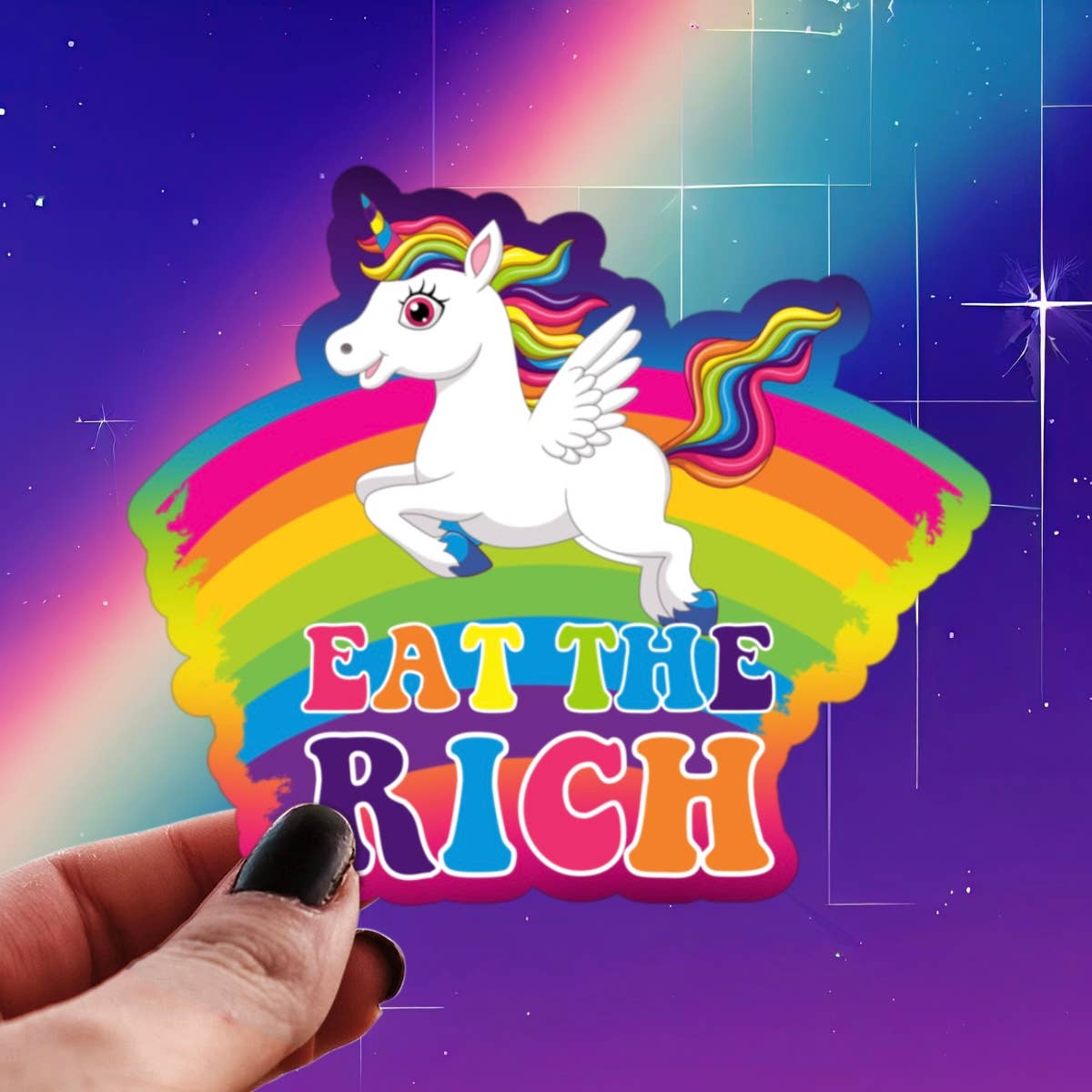 Sticker Babe - Eat the Rich Sticker - Lisa Frank Unicorn Decal