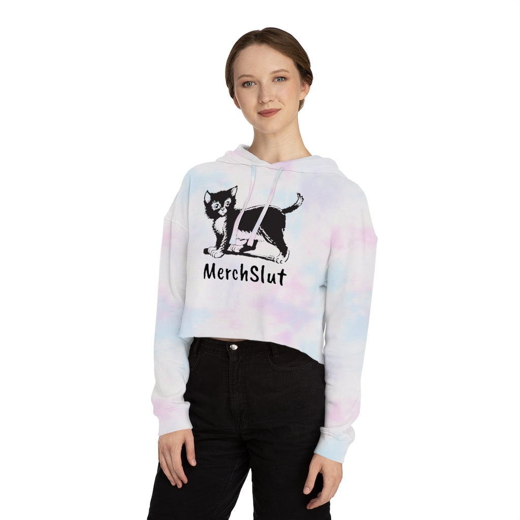 MerchSlut Kitty Cropped Tie-Dye Hoodie