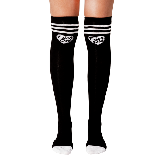 F Off Heart Thigh High Socks