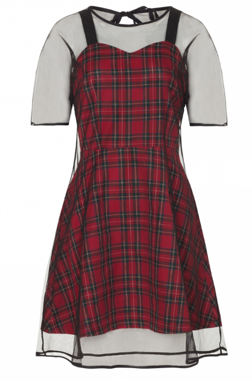 Two Piece Tartan Dress with Mesh Overlay