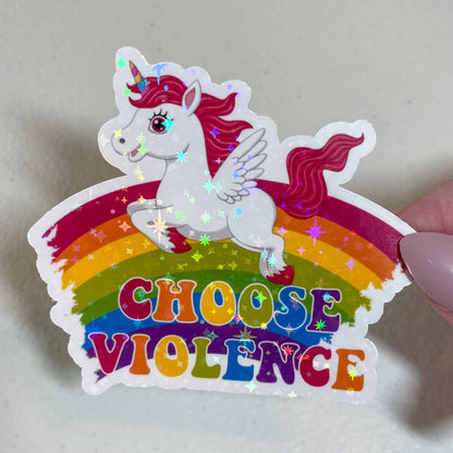 Sticker Babe - Lisa Frank Sticker - Choose Violence Unicorn