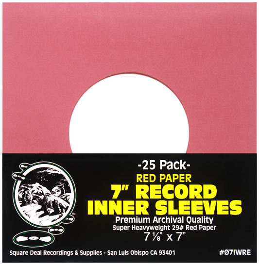 Square Deal Recordings & Supplies - 7" Red Record Inner Sleeves - Super Heavyweight - W/ Hole