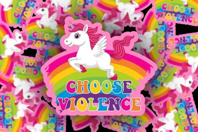 Sticker Babe - Lisa Frank Sticker - Choose Violence Unicorn