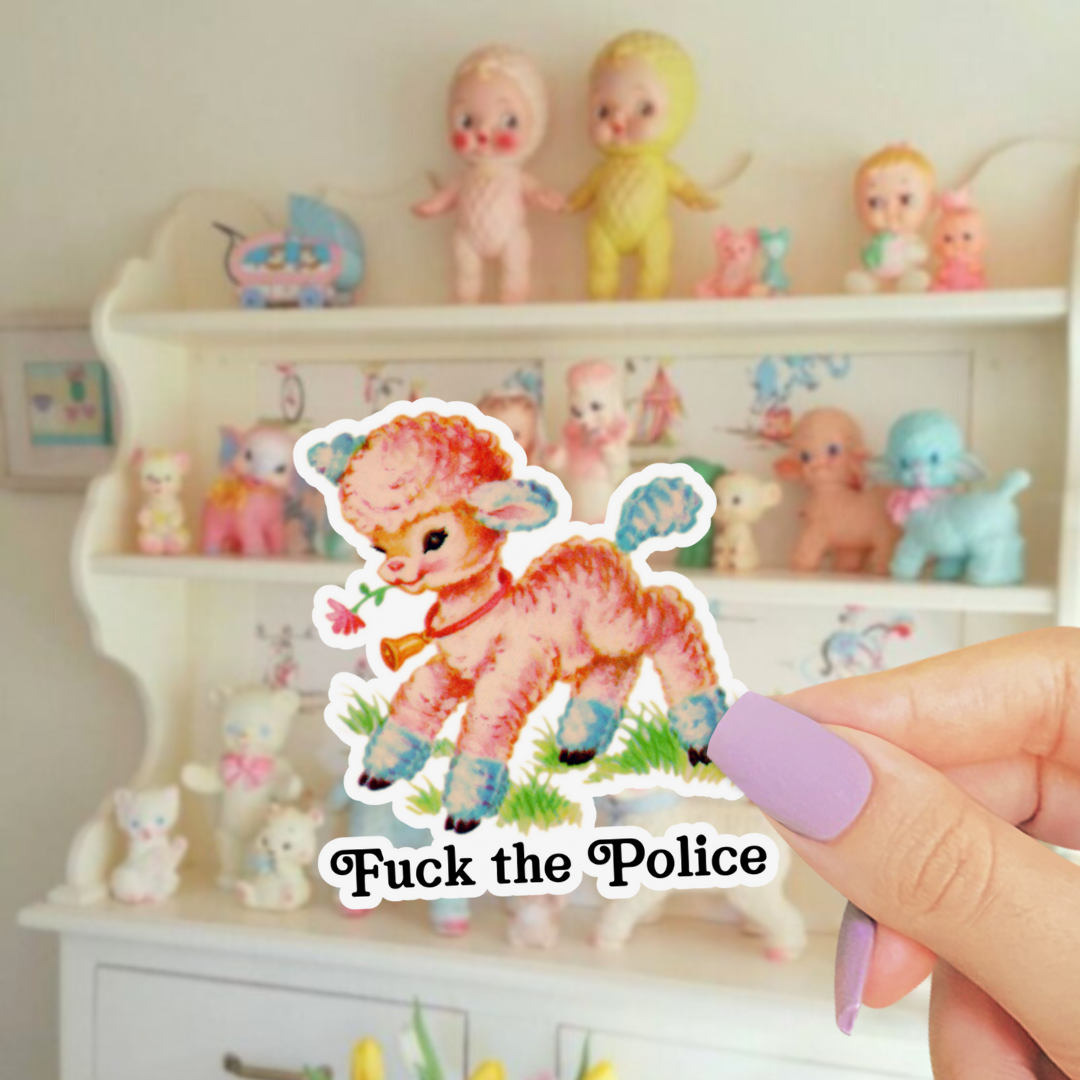 Sticker Babe - Cute Kitsch Lamb Sticker, ACAB Fuck the Police, Funny Retro