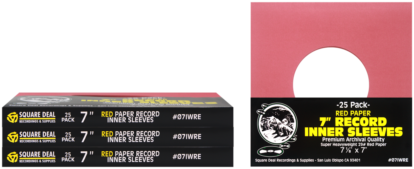 Square Deal Recordings & Supplies - 7" Red Record Inner Sleeves - Super Heavyweight - W/ Hole