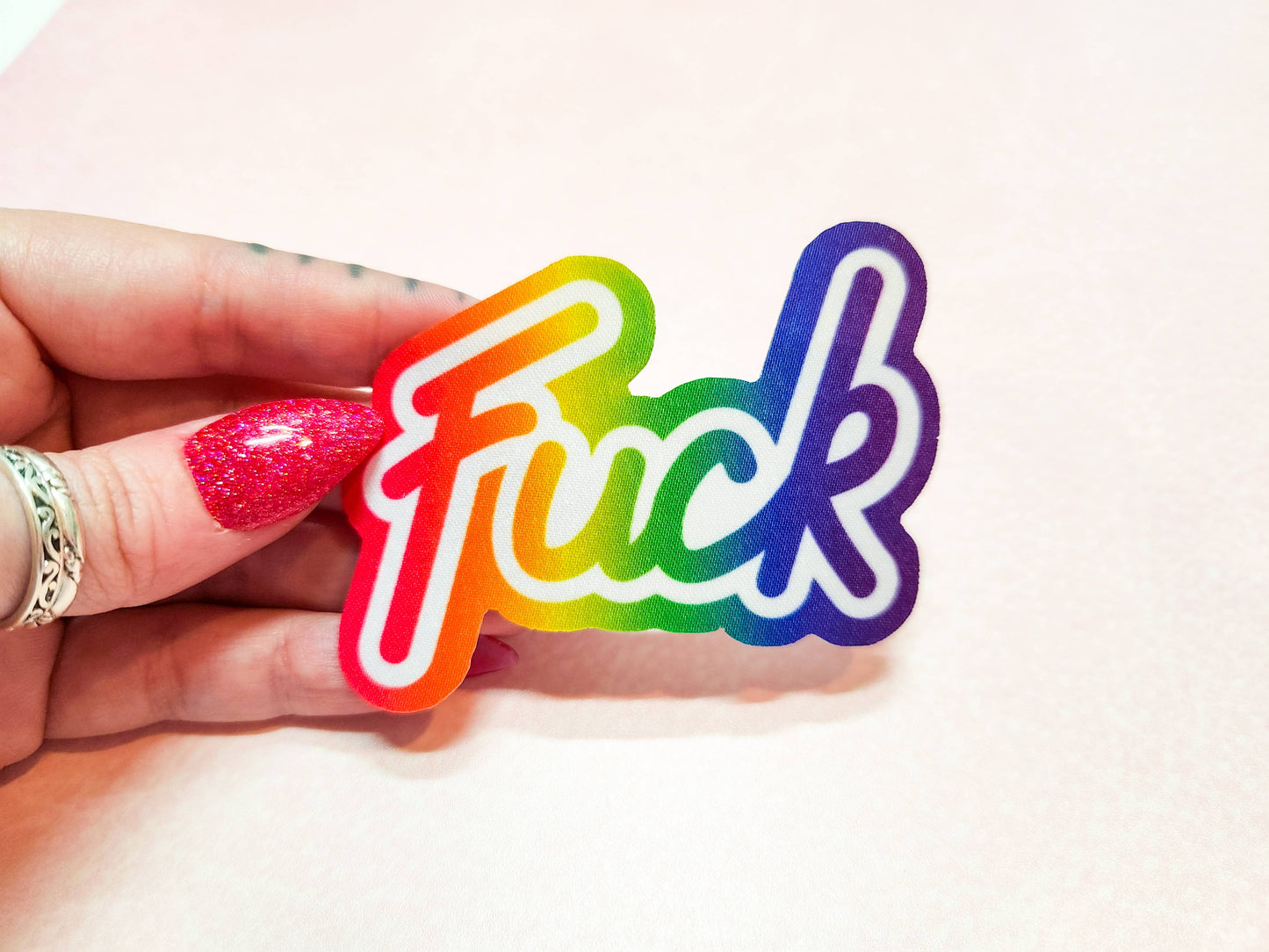 Pretty Rude Things - "F***" Rainbow Iron On Fabric Patch, 3in