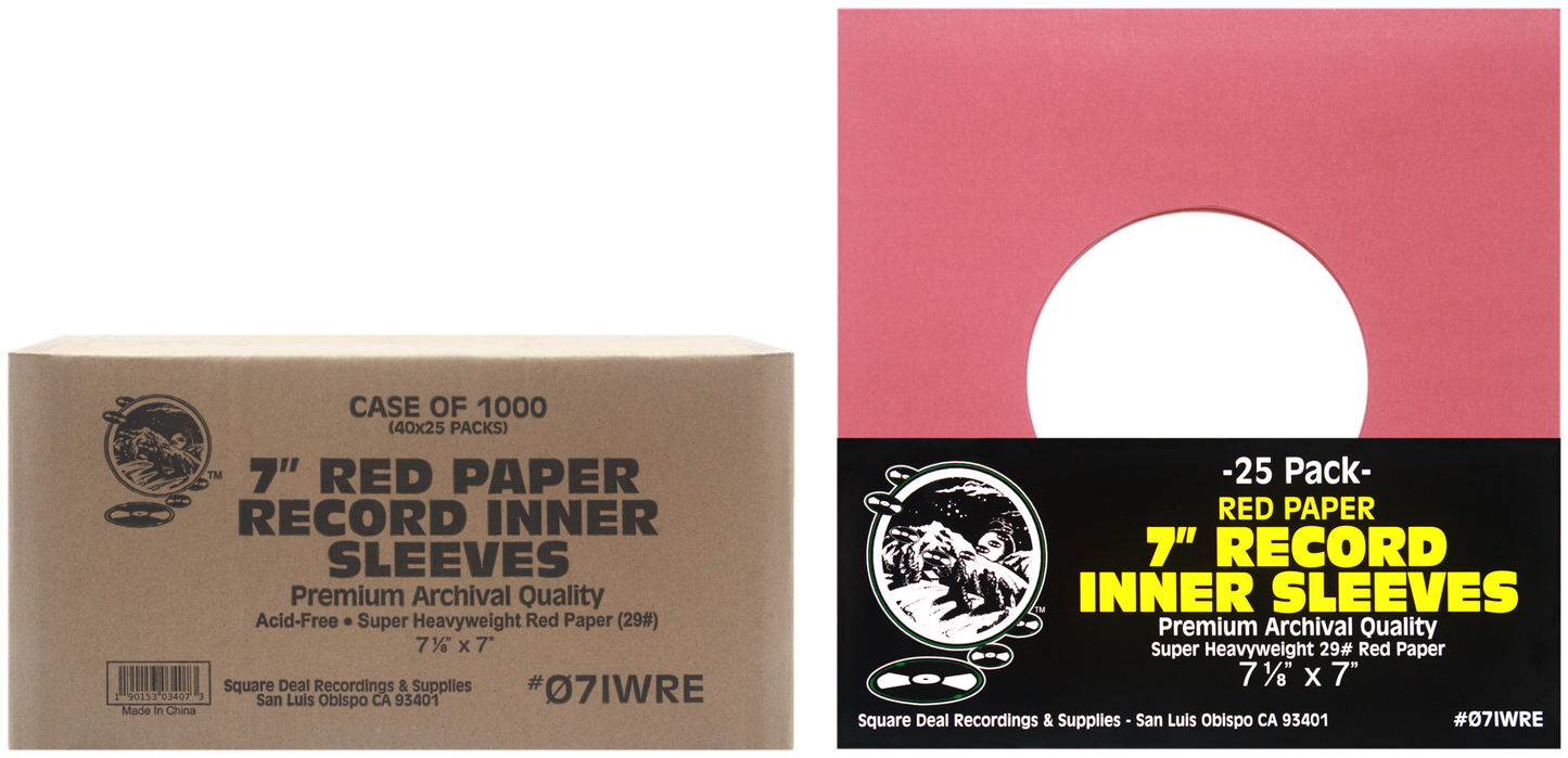Square Deal Recordings & Supplies - 7" Red Record Inner Sleeves - Super Heavyweight - W/ Hole