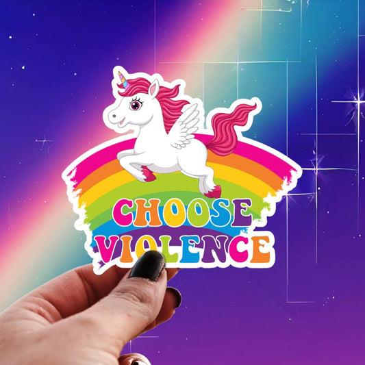 Sticker Babe - Lisa Frank Sticker - Choose Violence Unicorn