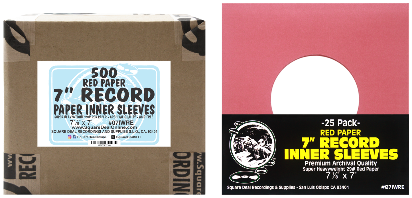 Square Deal Recordings & Supplies - 7" Red Record Inner Sleeves - Super Heavyweight - W/ Hole