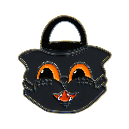 Ectogasm - Vintage Halloween Black Cat Trick or Treat Bucket Enamel Pin