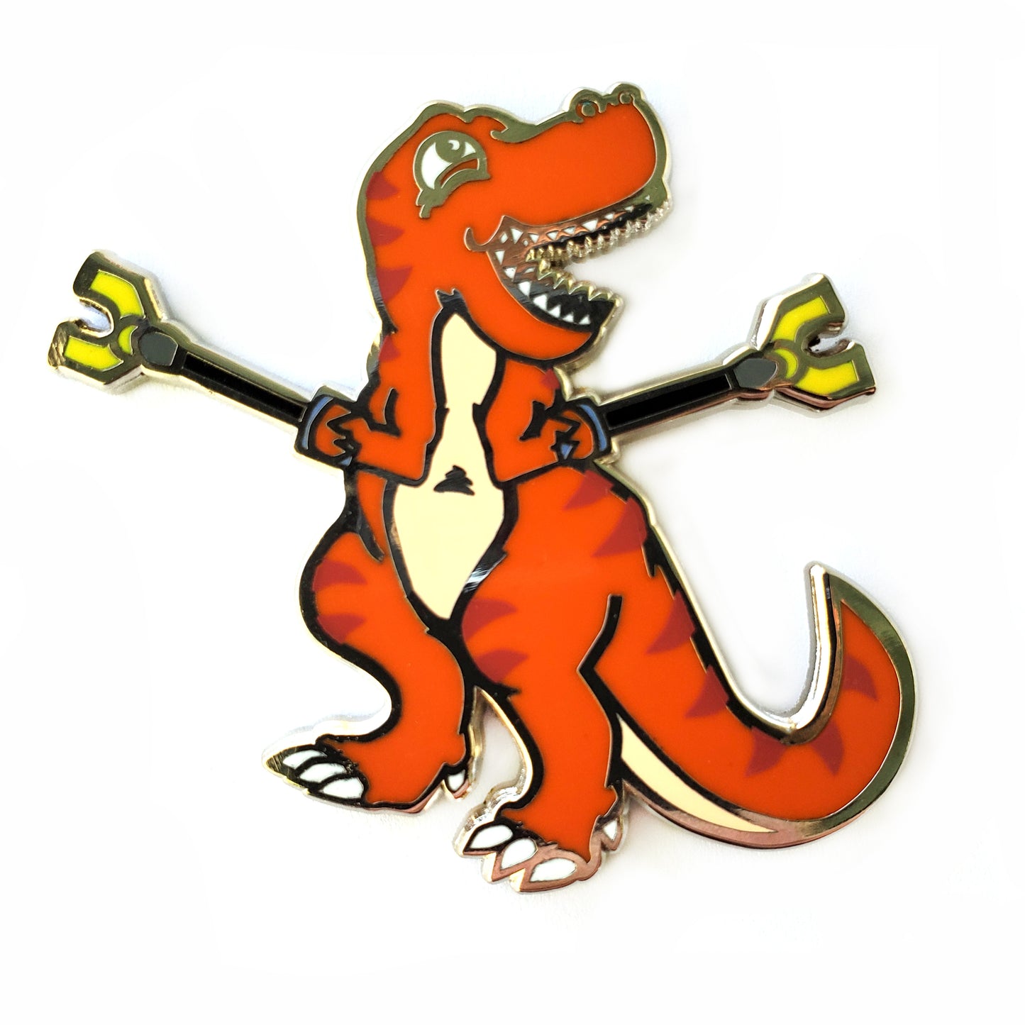 Unstoppable T-Rex Dinosaur Enamel Pin – Orange